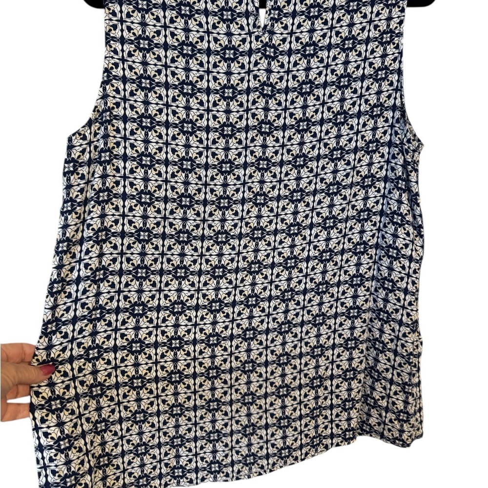 LIZ CLAIBORNE   Navy/White Print Sleeveless SPRING/SUMMER TOP       XLARGE    #S - Picture 6 of 10